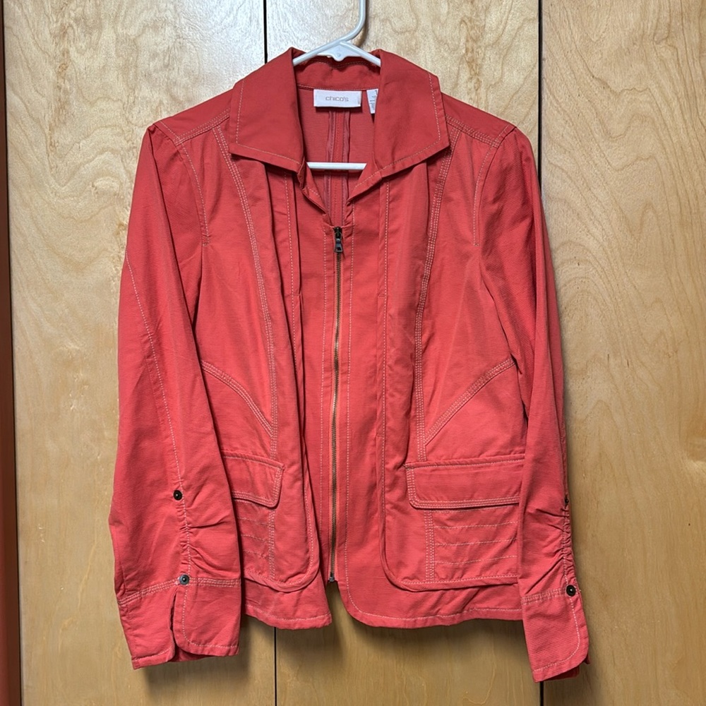 Chico's Coral Zip-Front Blazer Jacket